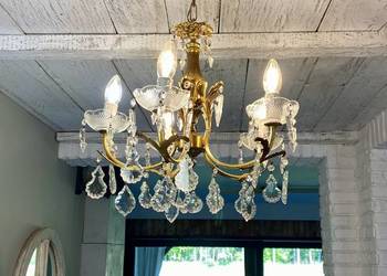Francuski kryształowy Żyrandol nr. 34 mosiądz Antyk Lampa