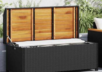 vidaXL Ławka ogrodowa ze schowkiem, 120 cm, polirattan, czarna(SKU:46480)