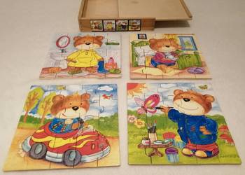 Misie, Drewniana układanka, 4 x 20 elementów (Puzzle, Zabawk