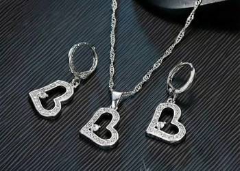 Komplet biżuterii serca naszyjnik kolczyki cyrkonie srebrny