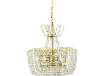 Żyrandol kryształowy Kamenický Šenov mosiądz złocony, lata 70. Czechy