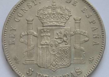 HISZPANIA 5 PESET 1885 - ALFONSO XII - SREBRO