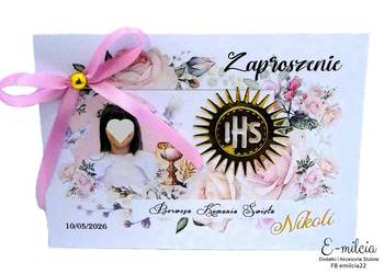 KOMUNIA ZAPROSZENIA 3D ZE ZDJĘCIEM I SPERSONALIZOWANE z OZDOBIONĄ KOPERTĄ