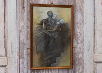 Beksiński - Pastel na Kartonie za Szkłem - Stary Obraz - Abstrakcja
