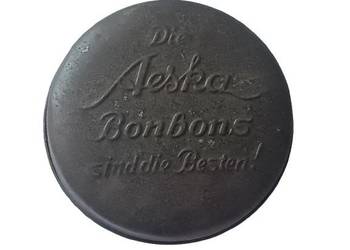 Stara puszka Aeska Bonbons – metalowa, Niemcy, ok. 1940–1950
