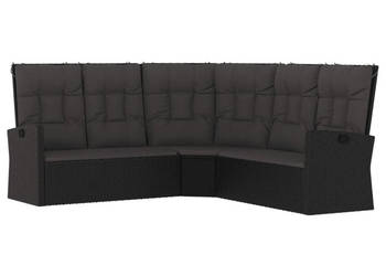 Rozkładana sofa narożna z poduszkami czarna polirattan WM-362181