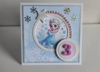 Kartka ręcznie robiona na urodziny Kraina lodu Elsa handmade