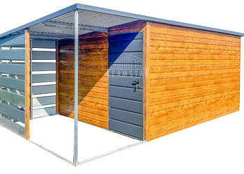 Schowek - Domek Ogodowy 4,5x3m + wiata 1,5m drzwi  drewnopodobny TS742