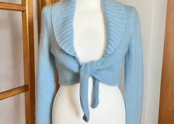 Nowy błękitny luksusowy kardigan bolerko narzutka angora INC USA