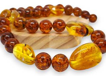 Korale z bursztynu, BURSZTYN kulka koniak, bryłki cytryna #1478