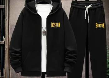Męski Komplet Dres BOSTON w Rozmiarze Plus Size: Bluza z Kapturem + Spodnie