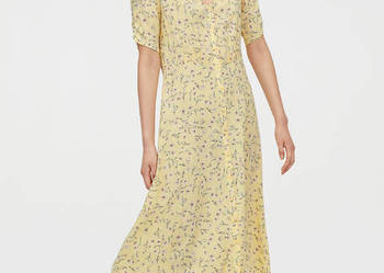 Maślana sukienka H&M 50 5XL kwiaty midi tea dress wiskoza plus size retro f