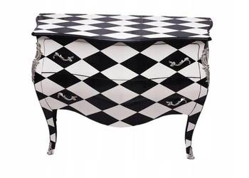Królewska Biało Czarna Komoda -Vintage Szafa - Romby - Mosiężne Okucia