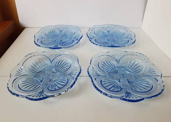 4 niebieskie talerzyki Verre Brillant nr kat 1226, Ząbkowice