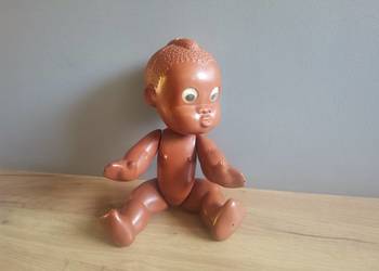 Stara plastikowa lalka Murzynek, Zezolek zabawka PRL