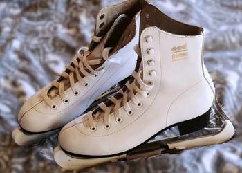 Łyżwy figurowe rozmiar 38, wkładki 24 cm + ochraniacze i pokrowiec. Skóra