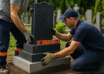 Poziomowanie pomnika, prostowanie grobu pochylonego, przechylonego, grabisz