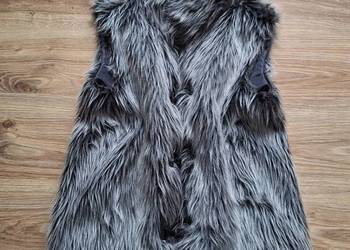 Ciemne popielate wiosenne szare futro bezrękawnik kamizelka 42