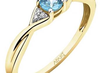 Złoty pierścionek 9K 375 z błękitnym topazem i diamentami – piękny prezent