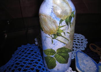 KOBALTOWY WAZONIK Z RÓŻĄ - DECOUPAGE