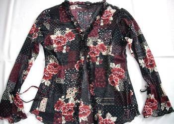 Wzorzysta Bluzka Narzutka Falbanka 40 vintage Wzorzysta Bluzka Narzutka Falbanka 40 vintage