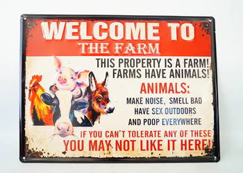 Metalowy szyld reklama plakat Welcome To the Farm 3D