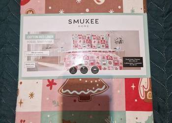 NOWA Pościel świąteczna 160x200 cm bawełniana, różowe domki,Smukee