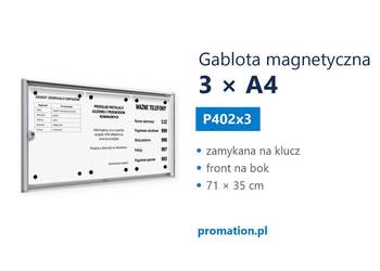 Gablota Magnetyczna Zamykana 3xA4 Wewnętrzna Aluminiowa P402x3