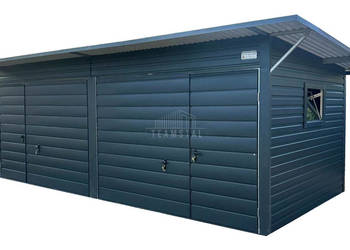 Garaż blaszany Schowek 6x3m 2x brama uchylna 2x okno 2x drzwi TS1006