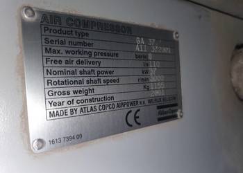 SPRĘŻARKA ŚRUBOWA ATLAS COPCO GA37 , piaskowanie