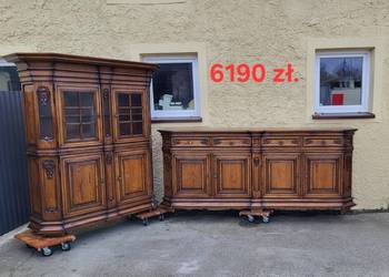 Rzeźbiony zestaw 100% dębowy komoda witryna transport meble holenderskie