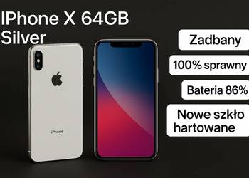 iPhone X 64GB Silver – zadbany / 86% baterii / nowe szkło hartowane