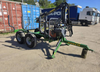 Przyczepa leśna do zrywki FARMA T6, własna hydraulika z pompą, żuraw C3,8 …