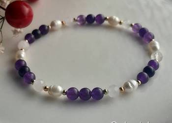 Kamienie naturalne Bransoletka Szczęścia Ametyst Kwarc różowy Perła