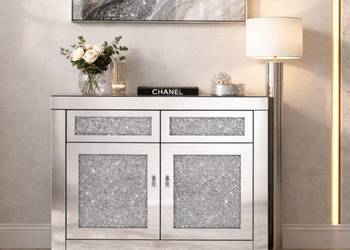 Komoda glamour szklana lustrzana z kryształkami Premium 80×80×40 cm