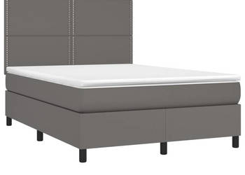Łóżko kontynentalne z materacem i LED szara ekoskóra 140x190cm WM-3135883