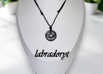 Labradoryt donut na sznurku, naszyjnik, wisiorek #760
