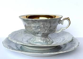 Zestaw śniadaniowy marmurek Wawel porcelana złocone wnętrze vintage PRL Pol