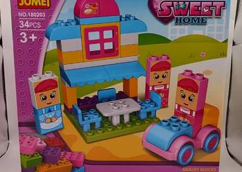 Klocki SWEET HOME JUMEI – domek z figurkami i pojazdem, 34 elementy, 3+
