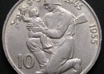 Czechosłowacja 10 koron 1955 - Żołnierz z dzieckiem - srebro