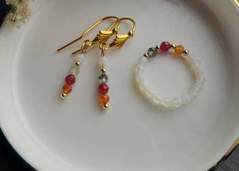 Kamienie naturalne Kolczyki Srebro pozłacane pierścionek