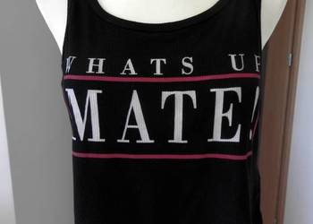 Bluzka Bershka Crop Top Krótki Czarny Z Napisem na Lato L