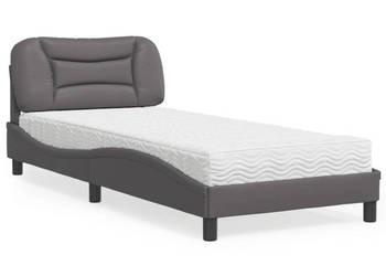 Łóżko z materacem szare sztuczna skóra 90x200 cm WM-3208699