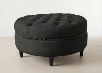 Okrągła pufa tapicerowana pikowana CZARNA 60 cm INARI