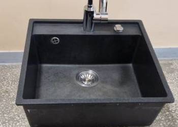 Zlew Pyramis jednokomorowy granitowy czarny z kranem baterią Grohe