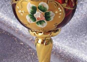 Kielich do wina Venice Murano Ruby Red*Kwiaty z 24-karatowego złota*Rzadki