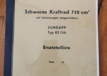 Katalog części Ersatzteilliste Zundapp KS 750 1942