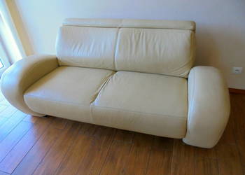 Sofa skórzana ETAP Rosso z zagłówkiem, skóra naturalna w kolorze ecru