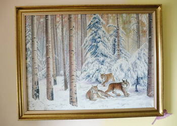 Rysie w lesie,olej 80x60