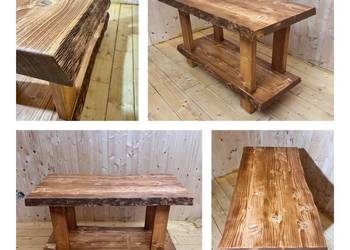 STOLIK KAWOWY Z PÓŁKĄ Z NATURALNYM OFLISEM